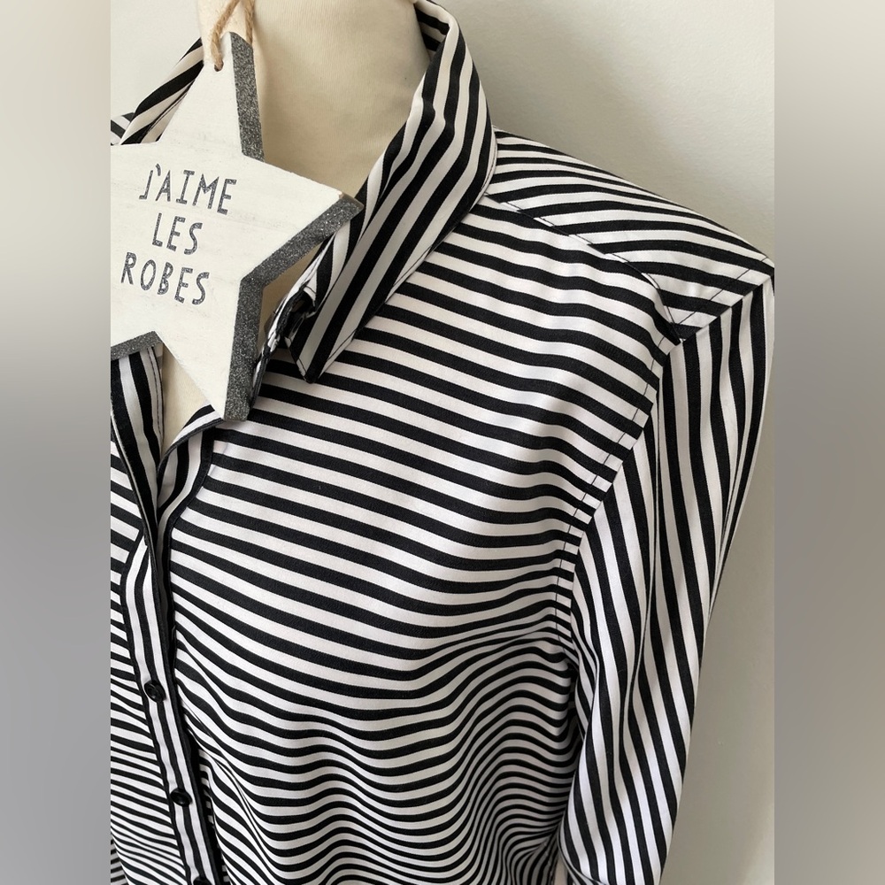 CHICO’S Black & White Striped Shirt - Picture 4 of 8